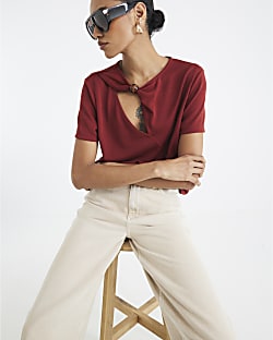 Red Short Sleeve Trim Neckline T-Shirt