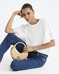 White Short Sleeve Broderie T-shirt