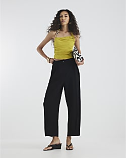 Black Straight Leg Pleated Trousers