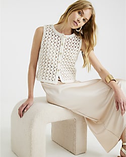 Cream Crochet Waistcoat Hybrid Midi Dress