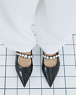 Black Strapped Sling Back Flat Shoes