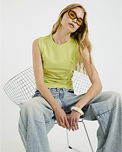 Lime Sleeveless Ruched Side Top