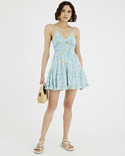 Blue Floral Mini Beach Dress