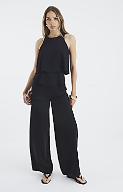 Black Layered Wide Leg Jumpsuit