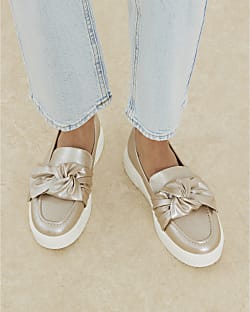 Rose Gold Platform Slip On Bow Loafers
