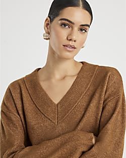 Brown V Neck Jumper