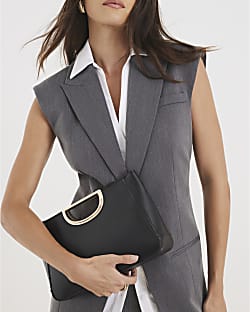 Black Metal Handle Clutch Bag