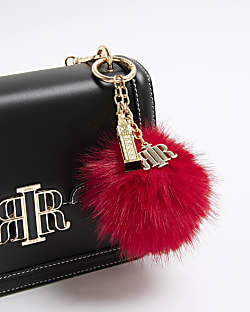 Red London Faux Fur Pompom Bag Charm
