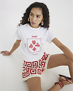 White Short Sleeve Card Print T-shirt