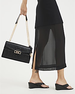 Black Patent RR Panelled Shoulder Bag