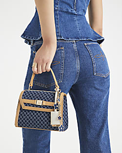 Blue Denim RI Monogram Mini Cross Body Bag