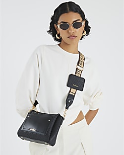 Black Pocket Front RI Monogram Cross Body Bag