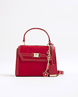 Red Faux Suede Mini Cross Body Tote Bag