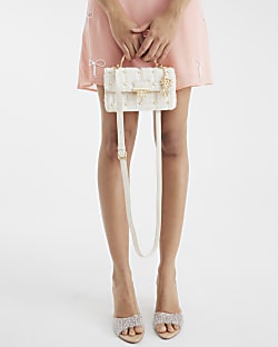 Cream Metal Handle Quilted Tote