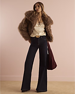 Brown Faux Fur Collared Jacket