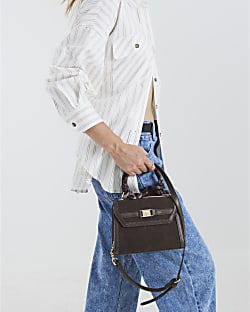 Brown Faux Suede Mini Cross Body Tote Bag