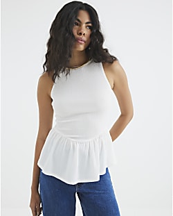 White Sleeveless Textured Peplum Top