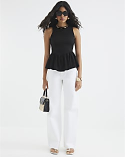 Black Sleeveless Textured Peplum Top