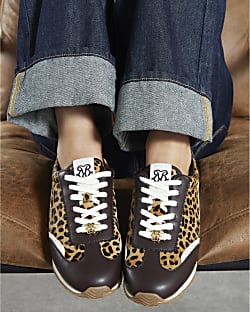 Brown Leopard Print Retro Trainers