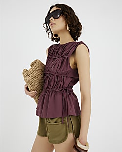 Purple Tiered String Detail Peplum Top
