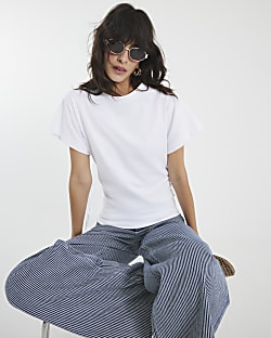 White Ruched Side Kimono Sleeve T-shirt