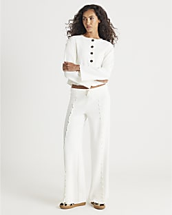 Cream Long Sleeve Top And Trousers Lounge Set