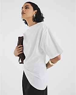 White Short Sleeve Ruched Side T-shirt