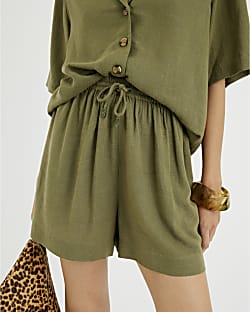Khaki Linen Blend Shorts