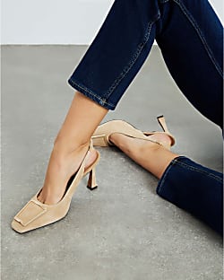 Beige Suede Slingback Court Heeled Shoes