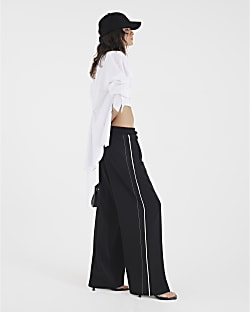 Black Wide Leg Side Striped Joggers