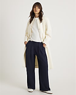 Cream Longline Belted Coat