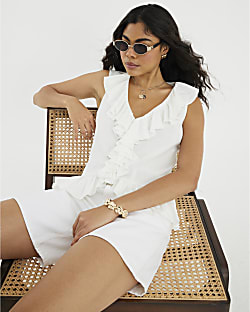 White Sleeveless Ruffle Top