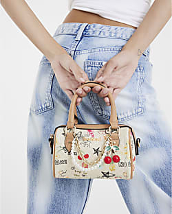 Cream Scribble Mini Cross Body Bowler bag