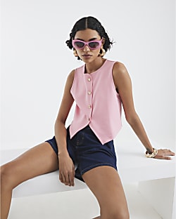 Pink Sleeveless Cropped Waistcoat