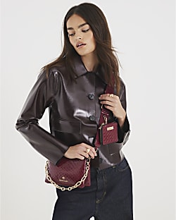 Red RI Monogram Chain Detail Cross Body Bag