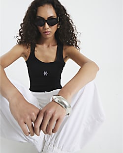 Black Sleeveless Embroidered Tank Top
