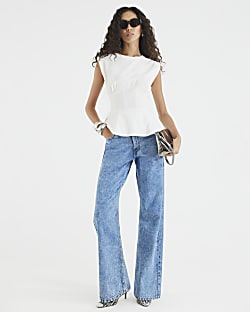White Sleeveless Tie Back Corset T-shirt