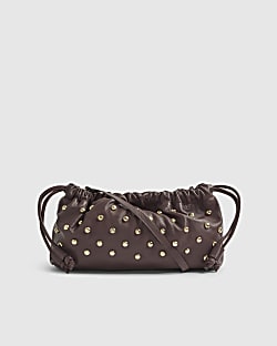 Red Leather Studded Crossbody Clutch Bag
