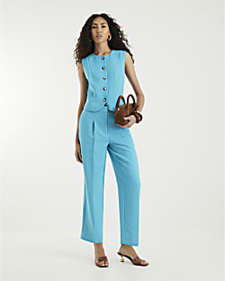 Blue Tapered Straight Leg Trousers