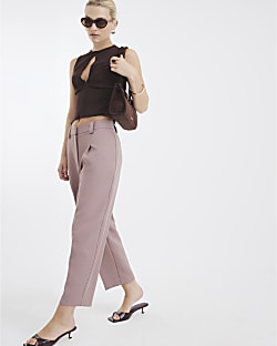 Brown Tapered Straight Leg Trousers