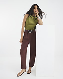 Brown Belted Utility Barrel Leg Trousers