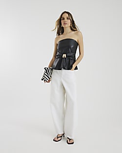 Black Sleeveless Faux Leather Bandeau Top
