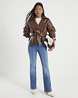 Petite Blue Pull On Flared Jeans