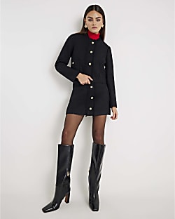 Black Boucle Button Up Jacket