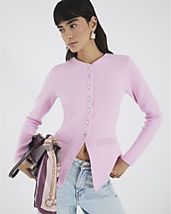 Pink Knitted Button Up Cardigan