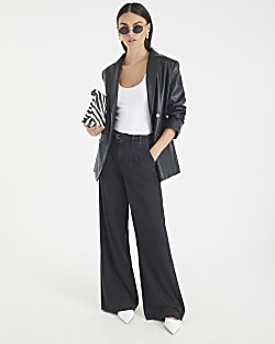 Black Mid Rise Wide Leg Tie Front Jeans