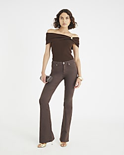 Brown Mid Rise Bootcut Jeans