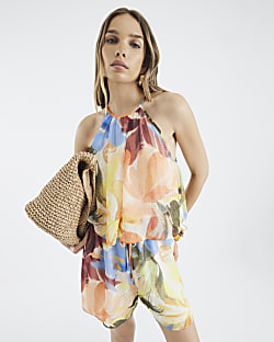Multi Colour Sleeveless Floral Playsuit