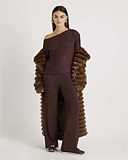 Brown Glitter Wide Leg Trousers