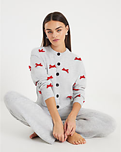 Grey Knitted Bow Detail Loungewear Set